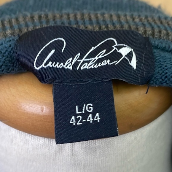 Vintage ‘80’s/‘90’s Arnold Palmer V-Neck Blue With Grey Stripes Sweater, Size L - Picture 10 of 16